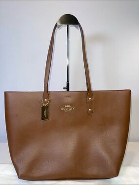 Coach M1955-72673 Town Tote Pebbled Leather Saddle Brown Carryall Shopper